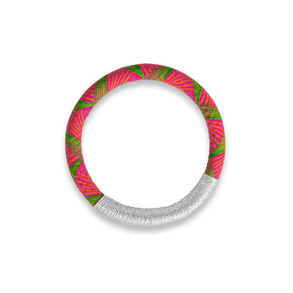 Luyolo Thread-Wrapped Thin Bracelet Pink Silver Small