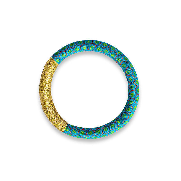 Luyolo Thread-Wrapped Thin Bracelet Turquoise Gold Medium