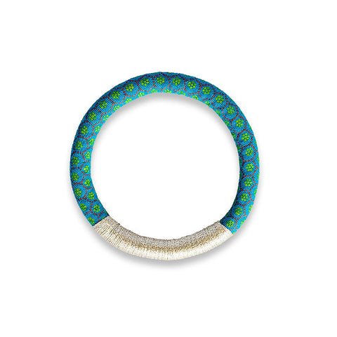 Luyolo Thread-Wrapped Thin Bracelet Turquoise Silver Medium